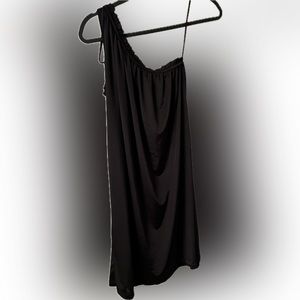 Costa Blanca silky black one shoulder dress.